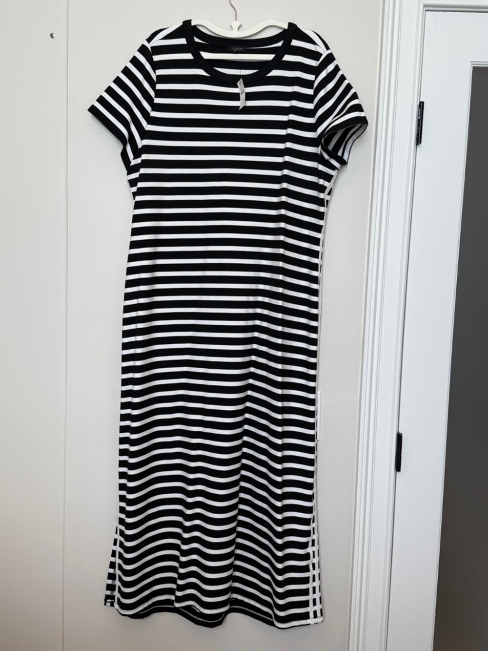 NWT Talbots Black and White Striped Short-Sleeve Midi Dress